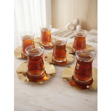 Çelik Gold Renk Dalgalı Model 6 Adet Çay Tabağı Bardak Altlığı