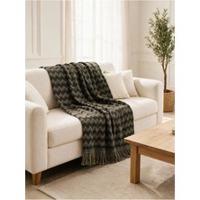 Binna Soft Koltuk Örtüsü 200X240 cm Püsküllü Çok Amaçlı Koltuk Şalı - Antrasit Haki
