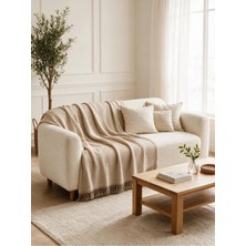 Binna Soft Koltuk Örtüsü 200X240 cm Püsküllü Çok Amaçlı Koltuk Şalı - Bej