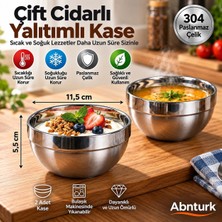 Abnturk 2 Adet Paslanmaz Çelik Çift Cidarlı Yalıtımlı Kase-Düşmeye ve Darbeye Karşı Dayanıklı Uzun Ömürlü Kase