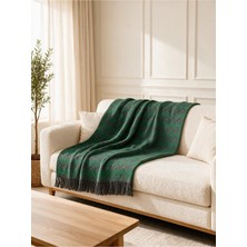 Binna Soft Koltuk Örtüsü 200X240 cm Püsküllü Çok Amaçlı Koltuk Şalı - Zümrüt Yeşili