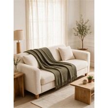 Binna Soft Koltuk Örtüsü 200X240 cm Püsküllü Çok Amaçlı Koltuk Şalı - Haki Petek