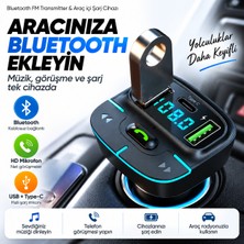 Solezon Bluetooth Fm Transmitter Araç Kiti USB Type-C Hızlı Şarj Hd Mikrofon
