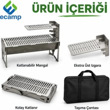 E-Camp Katlanabilir Kamp Mangalı – 50 x 32 cm | 20 cm Yükseklik | Ekstra Üst Izgaralı | Taşıma Çantalı