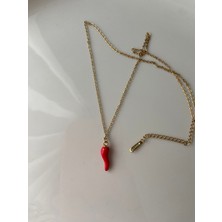 Anetta Jewelry Kadın Altın Renk Kırmızı Biber Uçlu Çelik Kararmaz Kolye (40 Cm)