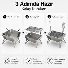 E-Camp Katlanabilir Mangal – 35 x 28 cm | 19 cm Yükseklik | Çanta, Metal Çatal ve Metal Spatula Dahil