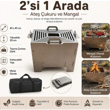 E-Camp 2’si 1 Arada Katlanabilir Ateş Çukuru ve Mangal – 41 x 41 cm | 25 cm Yükseklik | Taşıma Çantalı