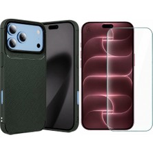 Coolacs Apple iPhone 18 Pro Max ile Uyumlu Karbon Tasarım Silikon Telefon Kılıfı ve Temperli Cam Ekran Koruyucu