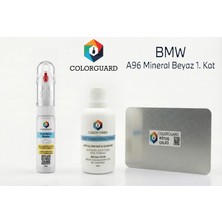 COLORGUARD BMW A96 Mineral Beyaz 1. Kat Rötuş Seti - 2 si 1 Arada İğne ve Fırça Uçlu Şişe, Solüsyon ve Rötuş Çeliği