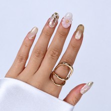 Takma Takma Takma Tırnak Beyaz Nail Art Kısa Oval 10'lu Tekrar Kullanılabilir El Yapımı Protez Takma Tırnak EKOV3025 Ten Rengi-M