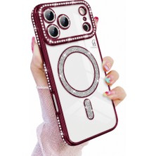 Coolacs Apple iPhone 18 Pro Max ile Uyumlu Kılıf Parlak Taşlı Simli M-Safe Telefon Kılıfı Kapak