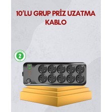Svoria Store 10 Prizli Uzatma Kablosu Termal Koruma USB Type-C Hızlı Şarj 2500W