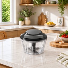 3 Bıçaklı Ipli Rondo Manuel Sebze Doğrayıcı Hazneli El Rondosu Pratik Mutfak Doğrayıcısı Sariva Home