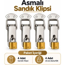 Badem10 Sandık Klipsi Asma Kilit Uyumlu 4 Adet Klips 4 Adet 25 mm Asma Kilit Seti