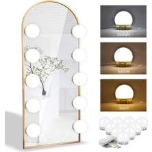Varsoph Nostalji Hollywood Tarzı 10'lu Makyaj Masası Aynası Beyaz LED Işıklı Lamba USB (5468)