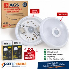 Ags AG-1001 360° Hareket Sensörlü Tavan Armatürü E27 – 2 Adet 9W LED Ampul Hediyeli