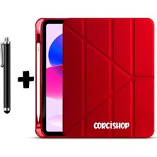 Corcishop iPad 10.2 8.nesil Uyumlu Kılıf Kalem Bölmeli Farklı Stand Arkası Yumuşak Silikon + Kalem