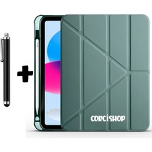Corcishop Apple iPad 9.7 2018 6.nesil Kılıf Kalem Bölmeli Farklı Stand Arkası Yumuşak Silikon + Kalem
