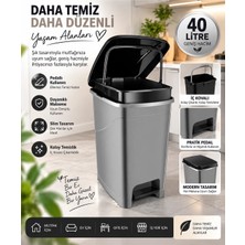Iç Kovalı Slim Pedallı Banyo Mutfak Çöp Kovası - 40 Litre - Antrasit