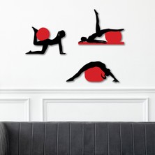 To Design Lab Pilates Temalı Kırmızı - Siyah Dekoratif Tablo 3'lü Set
