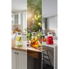 iselahome Sevy Paslanmaz Çelik Süzgeç ve Vakumlu Kapak, Lüks Dalgalı Model Borosilikat Cam Sürahi 1600 ml 2'li Set