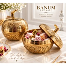Banum Luxury Premium Pirinç Metal El Işi Işlemeli Kapaklı Şekerlik & Lokumluk Otantik Lüks Sunumluk 2li Set Mboy