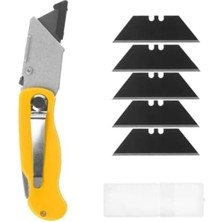Happy Trend Tipi Katlanır Maket Bıçağı, Halı Falçatası, 5 Yedek Bıçak ile (Sarı)