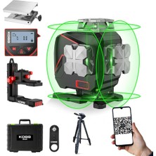 Happy Trend KBL36GTP Profesyonel Li-Ion Şarjlı 4X360⁰ LCD Ekran Otomatik Hizalamalı Yeşil Çapraz Çizgi Lazer Distomat + Uzaktan Kumanda + Tripod + Taşıma Çantası