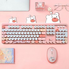 Happy Trend Kablosuz Renkli Yuvarlak Tuşlu Klavye Mouse SET-AL4258 (Pembe)