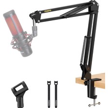 Happy Trend Mikrofon Kolu Mikrofon Standı: Ayarlanabilir Metal Süspansiyon Mikrofon Bom Kolu Podcast Oyun Akışı Kaydı Için, Masa Kelepçesi ve 1 cm Ila 1,6 cm Vida Adaptörü, BA20 Siyah