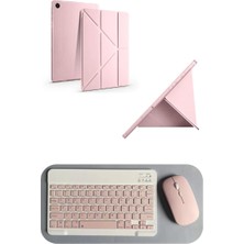 Happy Trend A11+ Plus Uyumlu Standlı Tablet Kılıfı + Kablosuz Klavye Mouse Set (Pembe)