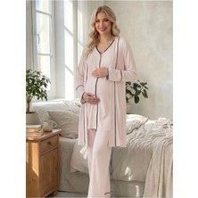 Hafsara Viscoz Yumuşak Dokulu Önden Düğmeli Sabahlıklı Lohusa Pijama Takımı