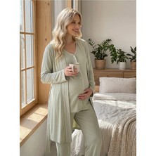 Hafsara Viscoz Yumuşak Dokulu Önden Düğmeli Sabahlıklı Lohusa Pijama Takımı