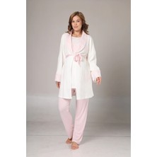 Hafsara Yeni Sezon Kendinden Desenli Kışlık Sabahlıklı Kruvaze Dantel Detaylı Lohusa Pijama Takımı