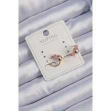 Bezos Xuping Rose Renk Zirkon Taşlı Bombeli Topçuk Earcuff Küpe