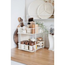 Dekorz Dükkan Rustic Çift Katlı Krem Metal Stand