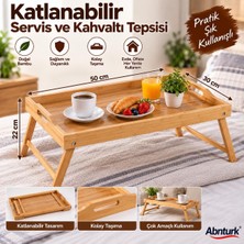 Abnturk Bambu Katlanabilir Servis ve Kahvaltı Tepsisi-Ayaklı Taşınabilir Yatak Sehpası 50X30X22CM