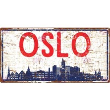 AYNED Print Norveç Oslo Temalı Mdf Duvar Dekoru, Eskitme Görünümlü Şehir Tabelası