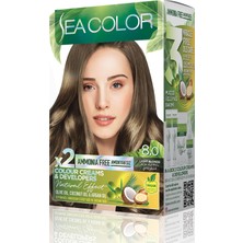 Sea Color Amonyaksız, Vegan, Doğal, Besleyici Kalıcı Saç BOYASI%100 Beyaz Kapama (1 Paket 2 x 50 ml Boya & Oksidan) (Açık Kumral 8.0)