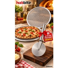 Bymyhand Metal Sanayi Tipi Profesyonel Pizza Tepsisi 2'li Set 28 32 cm Pizza Kesici Hediyeli Büyük Boy