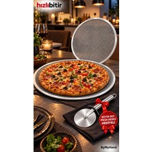 Bymyhand Metal Sanayi Tipi Profesyonel Pizza Tepsisi 2'li Set 32 36 cm Pizza Kesici Hediyeli Büyük Boy