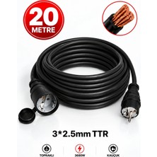 ARYES 20 Metre Uzatma Kablosu 3x2,5 Mm² Ttr Bakır Kablo 16A 3680W Topraklı Kauçuk Priz