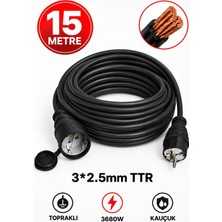 ARYES 15 Metre Uzatma Kablosu 3x2,5 Mm² Ttr Bakır Kablo 16A 3680W Topraklı Kauçuk Priz