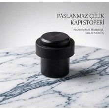 ALMITAL Mat Siyah Paslanmaz Çelik Kapı Stoperi – Lüks Zemin Tipi Kauçuk Tamponlu Kapı Stopu