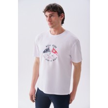 Mudo Erkek Beyaz Baskılı Comfort Fit Bisiklet Yaka T-Shirt
