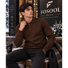 Fosool Erkek Polo Yaka Fermuarlı Triko Kazak – Uzun Kollu Şık Günlük Kışlık Kazak – Beyaz, Siyah, Kahverengi, Bej