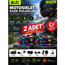 Azurtech Blic Y20-MAX  2ADET Rgb Işıklı Bluetooth Motosiklet Kask Interkom Kulaklık 1000MAH 2’li Bağlantı