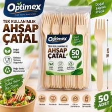 Optimex Tek Kullanımlık Ahşap Çatal 50 Adet – 16 cm Doğal Ahşap Piknik, Parti ve Paket Servis Çatalı