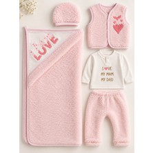Lilliy Kız Bebek 0-3 Ay Welsoft 5 Parça Yenidoğan Hastane Çıkışı Seti Peluş Yelek Pantolon Battaniye Şapka
