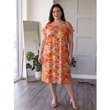 Emeliya Moda Emeliyamoda Düşük Kol Büyük Beden Pamuklu Anne Elbise